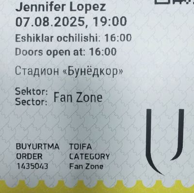 Jennifer Lopez концертига 2 та билет бор