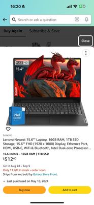 Lenovo Newest 15.6"" Laptop, 16GB RAM, 1 TB SSD Storage, 15.6" FHD