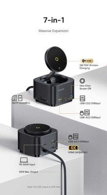 Baseus Hub 7 в 1 Usb 3.2 Hdmi 60Hz + 15w Беспроводная зарядка