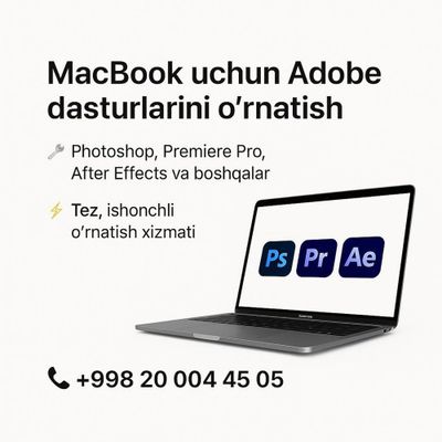 Macbook uchun crack dasturlar o’rnatamiz. Adobe microsoft