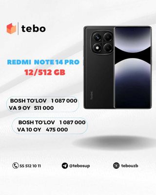 Redmi NOTE 14 PRO 12/512 GB Muddatli to'lovga