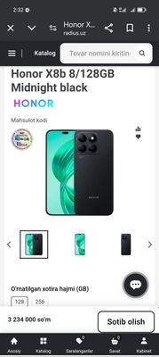 Honor x8b yangi karobka