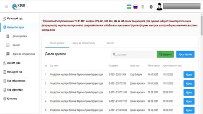 Судларга онлайн аризалар юборишнинг электрон ҳизмати