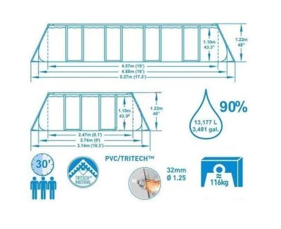 Бассейн Bestway 56465 Power Steel 549×274×122 см