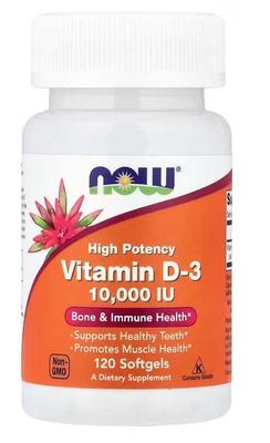 NOW Foods, витамин D3, высокоактивный, 10 000 МЕ, 120 капсул