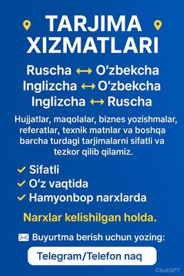 Ingliz uzbek, rus uzbek, tarjima xizmati