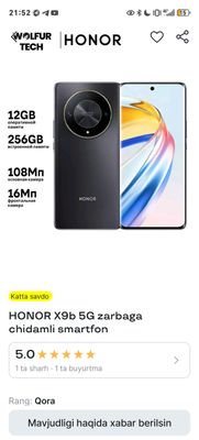 SMARTFON HONOR X9b 5g 12/256gb original