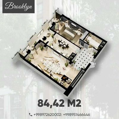 Жилой Комплекс BROOKLYN 3-х комнатная 84м2 под ИПОТЕКУ ор-р БузБазар!