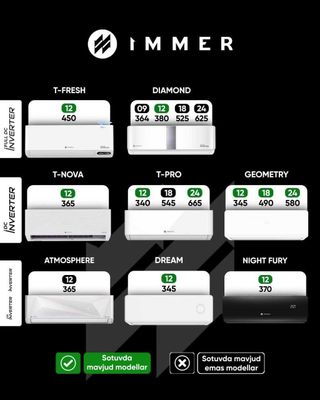 Кондиционеры IMMER T-Fresh/Diamond/T-Nova/Geometry/Dream/Night Fury