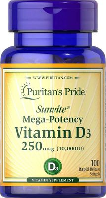 Витамин Д3, 10000 IU Puritan's Pride Vitamin D3 США Читайте текст