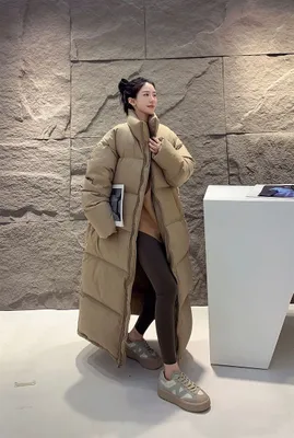 женская куртка пуховик зимний длинный бежевый