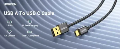 Оригинал UGREEN кабель USB 2.0 to Type C, 3A Fast 480 Mbps 1 и 2 метра