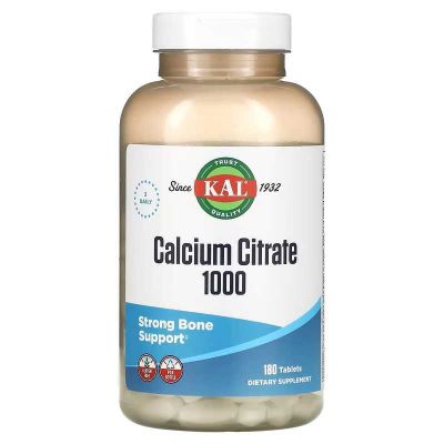 KAL, цитрат кальция, Calcium Citrate, 1000 мг, 180 и 90 таблеток