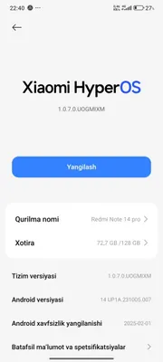 Xiaomi redmi note 14 yangi 6/128 aybi yoʻq karopka dakument bor