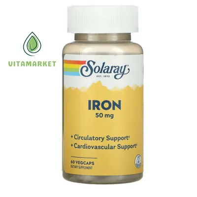 Железо - Solaray, Iron, 50 мг, 60 растительных капсул