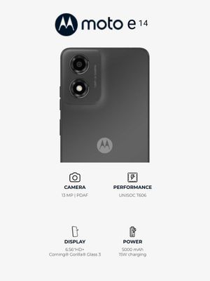 Motorola Moto E14: 6,56" IPS 90 Гц, Unisoc T606, 2/64 ГБ, камера 13 Мп