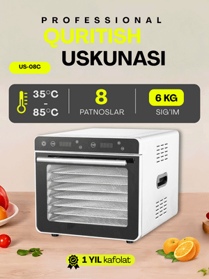 8 poddonli meva va sabzavotlar uchun quritgich
