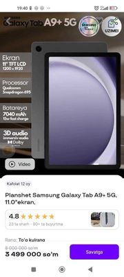 Samsung Galaxy Tab A9+5G, 11.0" ekran +2ta stilus.