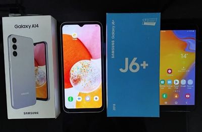 Два телефона Samsung A 14 и Galaxy J 6+.