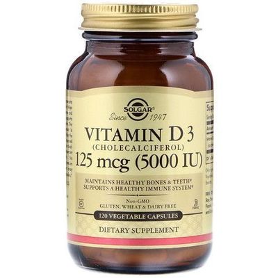 Solgar, vitamin D3, витамин Д3, холекальциферол, 125 мкг (5000МЕ), 12