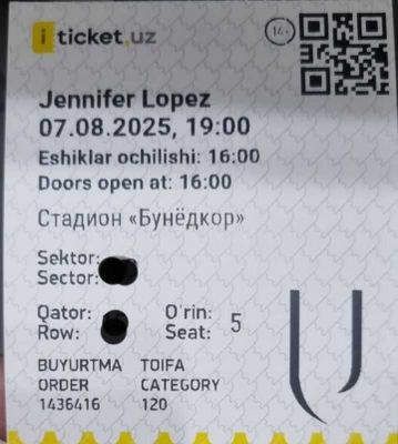 Билет на Jennefer Lopez 3 штук