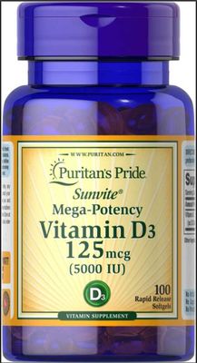 Puritan's Pride Vitamin D3 125 mcg (5000 IU), 100 Softgels