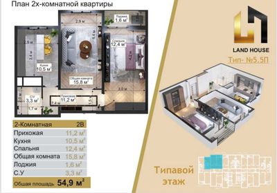 Продаётся 2-х комнатная квартира. ЖК Сокин макон. Сергели
