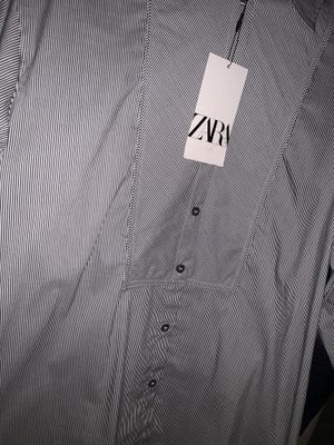Рубашка ZARA ZW COLLECTION цвет WHITE/GREEN полосатая, хлопок