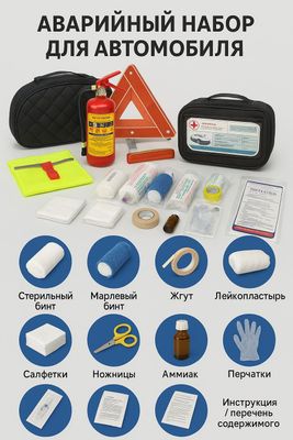 Самый полный набор по регламенту аптечка автомобилиста.