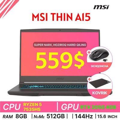 Msi thin R5-7435HS 2050 4 gb 559$