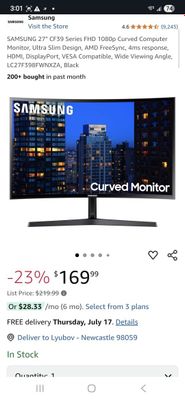 Samsung 27 inch curved LC27F398FWNXZA