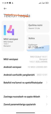 Xiaomi 13 layt 256\8 xotrasi