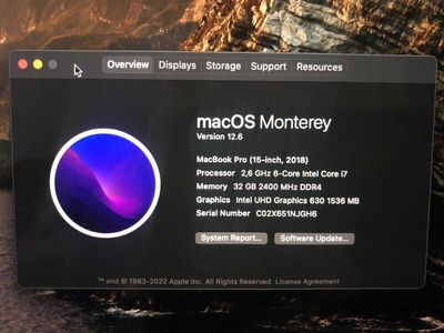 MacBook Pro 15/ 2018/ 2,6 Ghz 6-core Intel Core i7