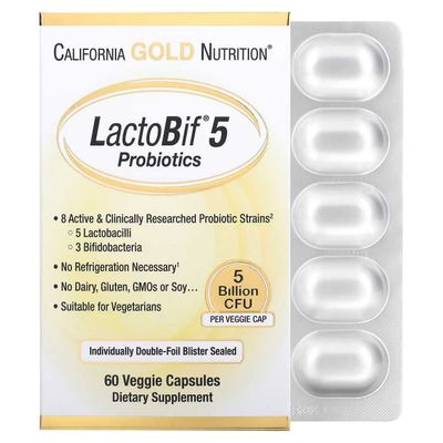 пробиотик LactoBif 5,California Gold, 5млрд КОЕ,60 капсул