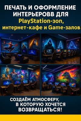 Печать и оформление интерьеров для PlayStation-зон, Gme залов