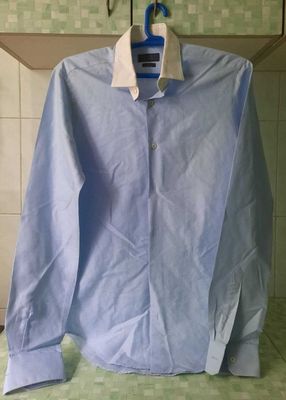 Голубая+Белая Мужская РУБАШКА Х/Б фирма Zara и Abb 2XL 48 из Турции