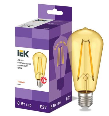 Лампа ST64 золото 6Вт 2700К E27 IEK / LED лампа Эдисона / филаментная