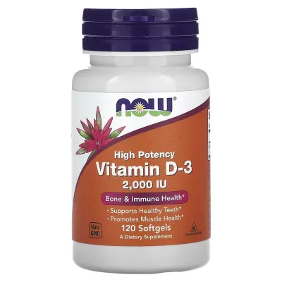 NOW Foods, витамин D3, высокоактивный, 50 мкг (2000 МЕ), 120 капсул