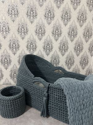 Люлька для новорождённого + плед + корзинка (ручная работа)