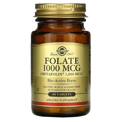Solgar, фолат, 1000 мкг, 60 таблеток folate 1000 mcg folat