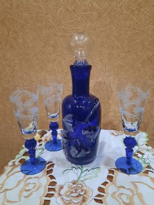 Редкость! Очень красивый Графин Ленинградский ЗХС , кобальт, толстое,