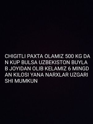 6 Mingdan kilosi chigitli paxta olamiz 500 kgdan kup bulsa uzb buylab