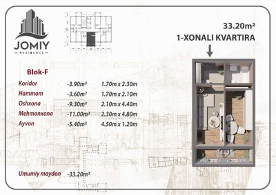 JK Jomiy Residencedan tayyor ta'mirlangan xonadonlar