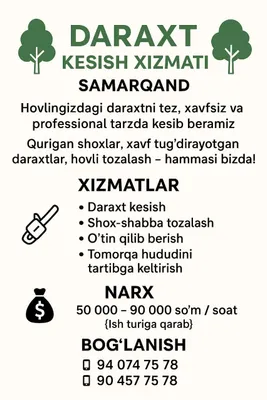 Daraxt kesish va utin aralash xizmati — Samarkand bo'yicha