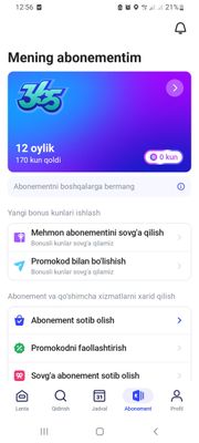 1 Fit 170 kunlik abonement. 5 oylik. Sport sogʼlik