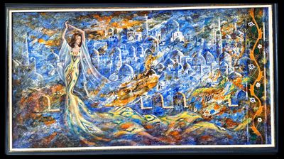Devoriy surat 120 cm x 80 cm, 3 yil davomida chizilgan, ramkasi mavjud