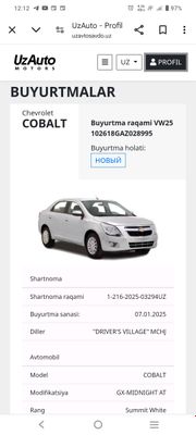 Cobalt shartnoma sotiladi