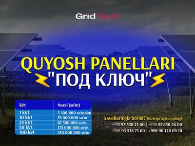 Quyosh batareyasi va panellarini o‘rnatish xizmati - Quyosh panel