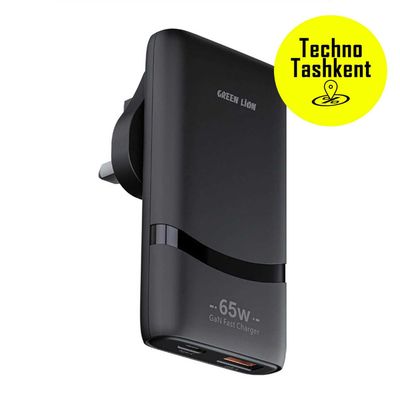 Адаптер 65W Green Lion GaN Adapter, вилка UK, порты Type-C и USB-A