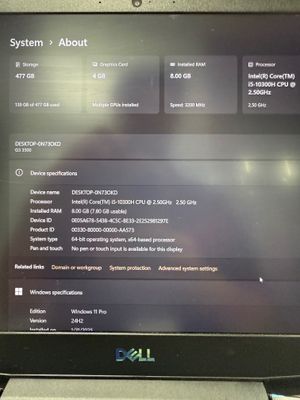 Dell Intel(R) Core(TM) i5-10300H CPU O’yun uchun dasturlash uchun